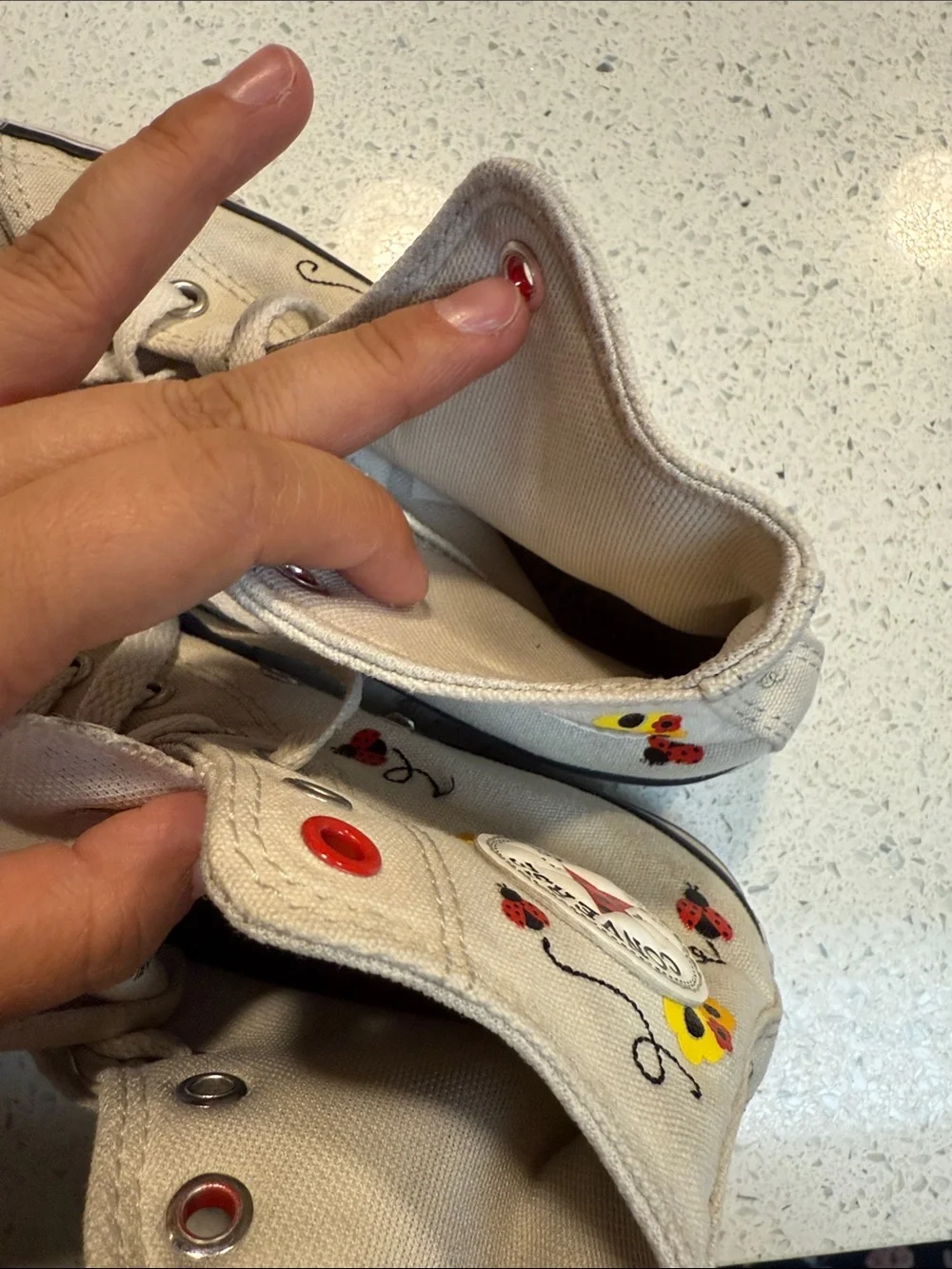 Converse Kids White High-Top Sneakers with Ladybug & Floral Accents
